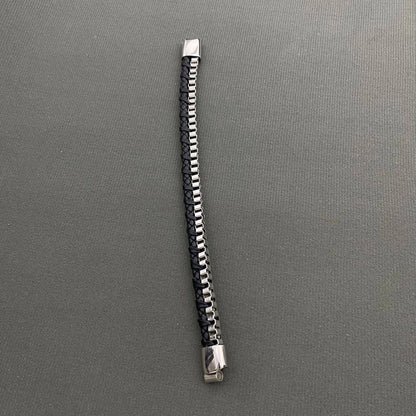 Mio Queena Mio Queena - Men's Stainless Steel PU Leather Woven Bracelet - MJ/BC