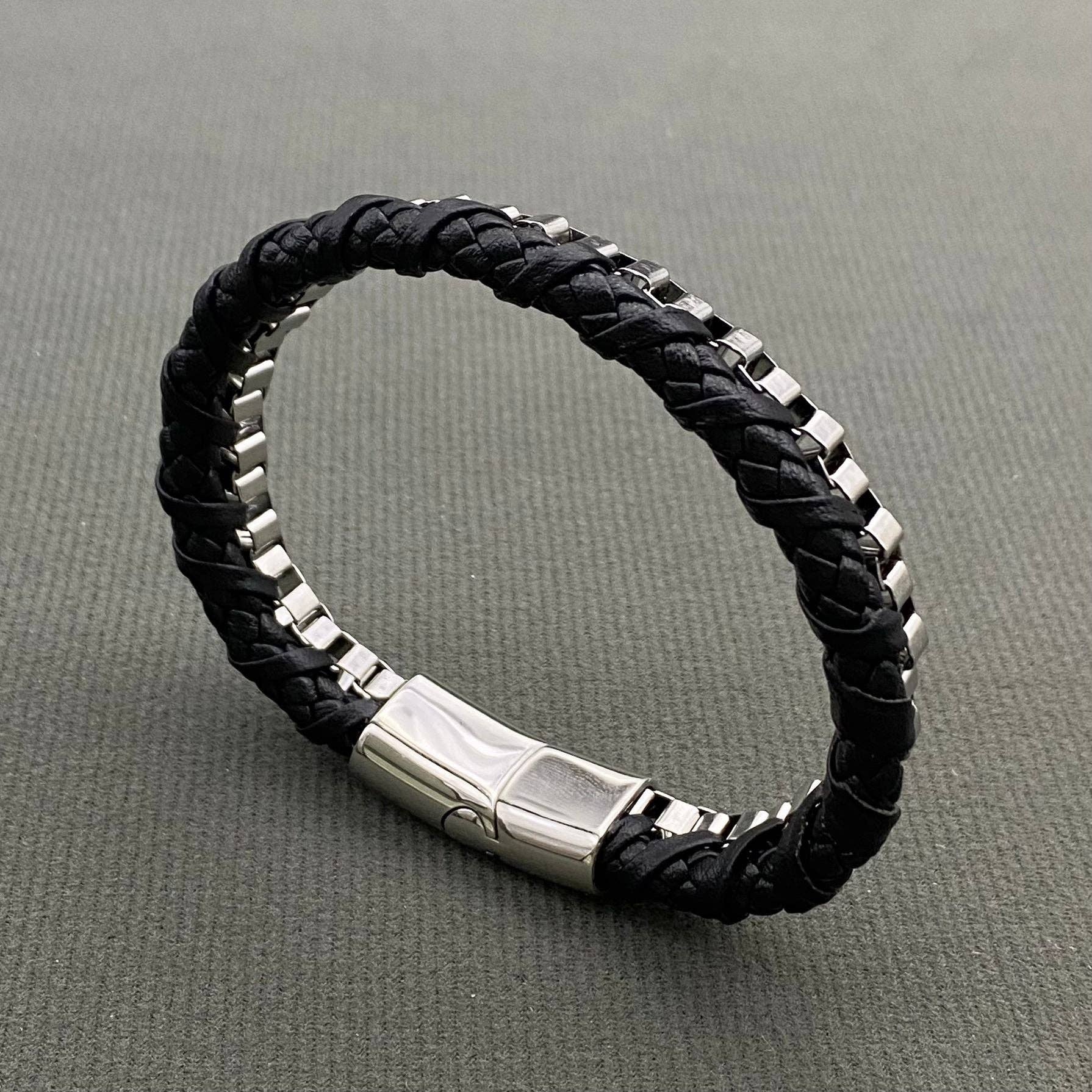 Mio Queena Mio Queena - Men's Stainless Steel PU Leather Woven Bracelet - MJ/BC
