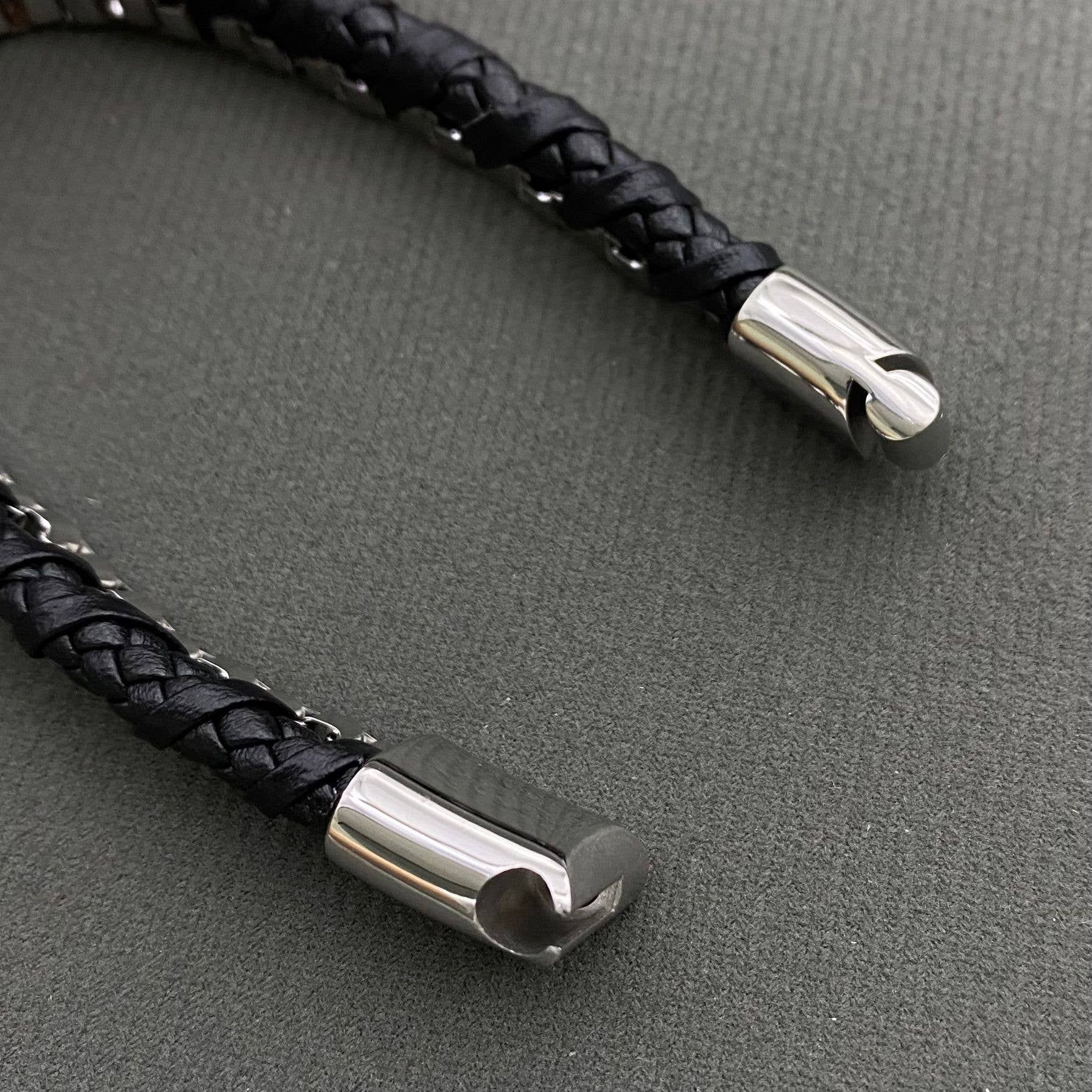 Mio Queena Mio Queena - Men's Stainless Steel PU Leather Woven Bracelet - MJ/BC