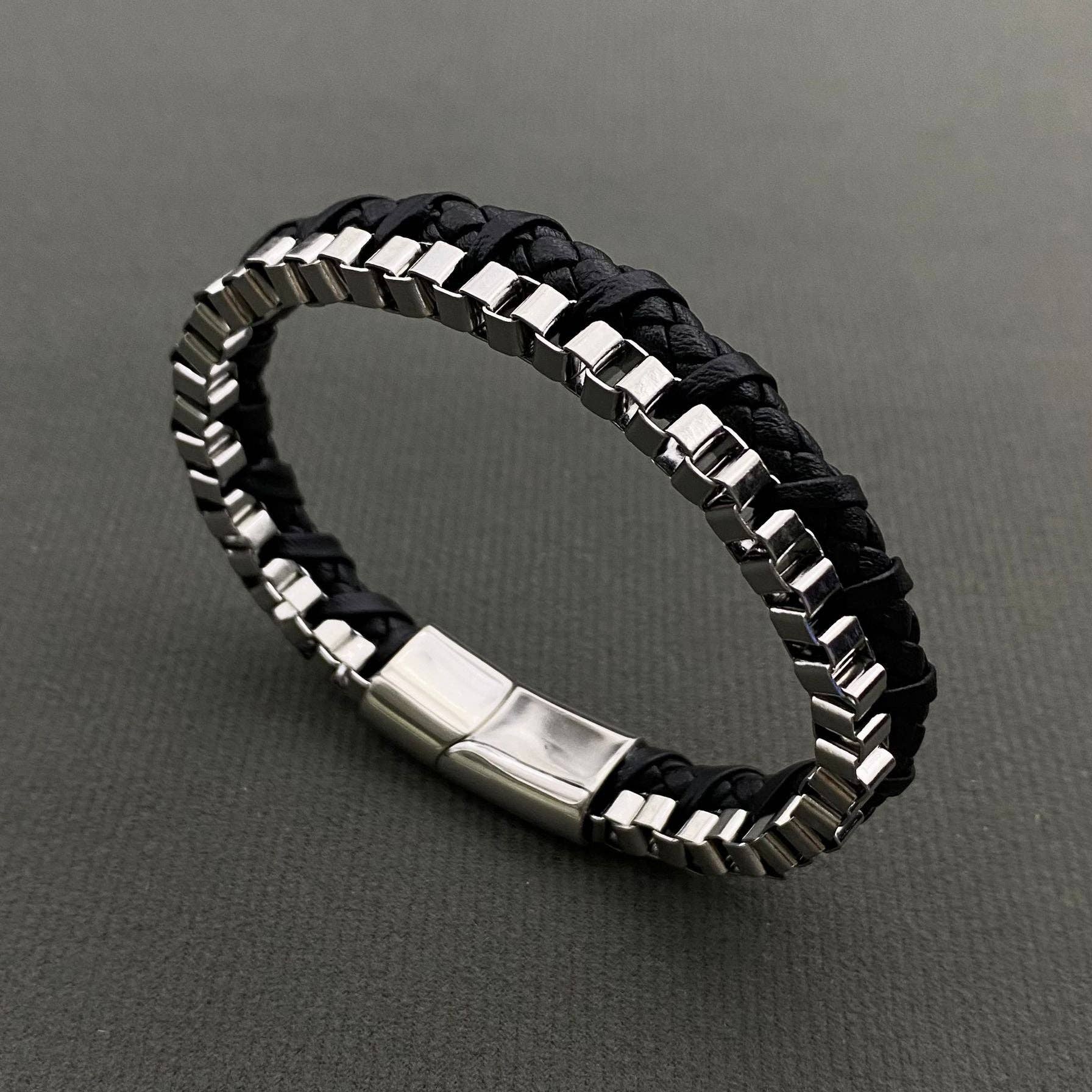 Mio Queena Mio Queena - Men's Stainless Steel PU Leather Woven Bracelet - MJ/BC