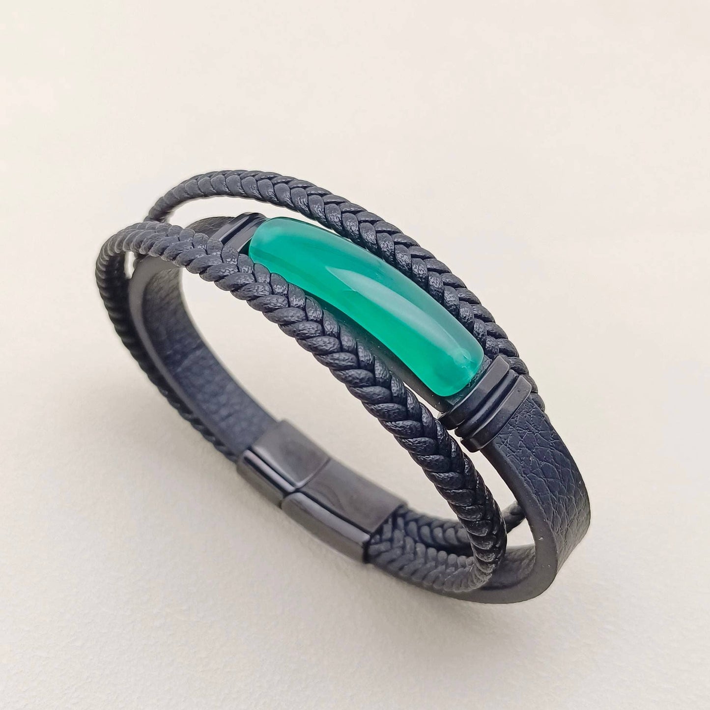 Mio Queena Mio Queena - Men's Stone-Inlaid Three-Layer Leather Woven Bracelet -MJ/BC: Style 3 / 210mm / 8.27in