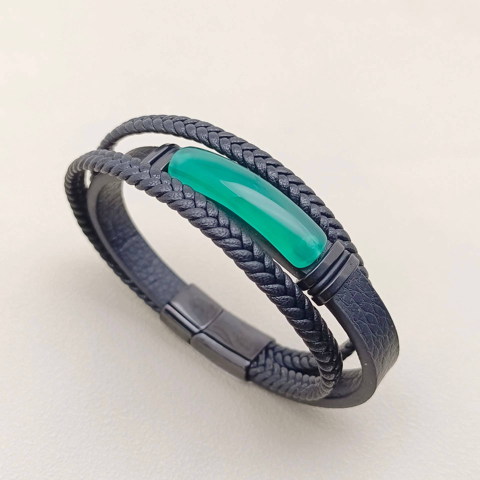 Mio Queena Mio Queena - Men's Stone-Inlaid Three-Layer Leather Woven Bracelet -MJ/BC: Style 3 / 210mm / 8.27in