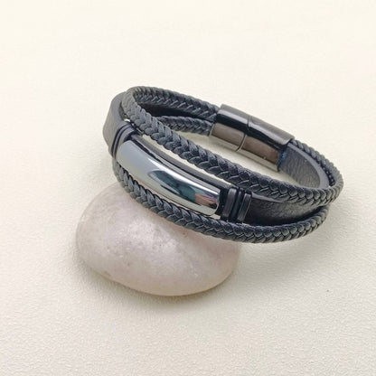 Mio Queena Mio Queena - Men's Stone-Inlaid Three-Layer Leather Woven Bracelet -MJ/BC: Style 3 / 210mm / 8.27in