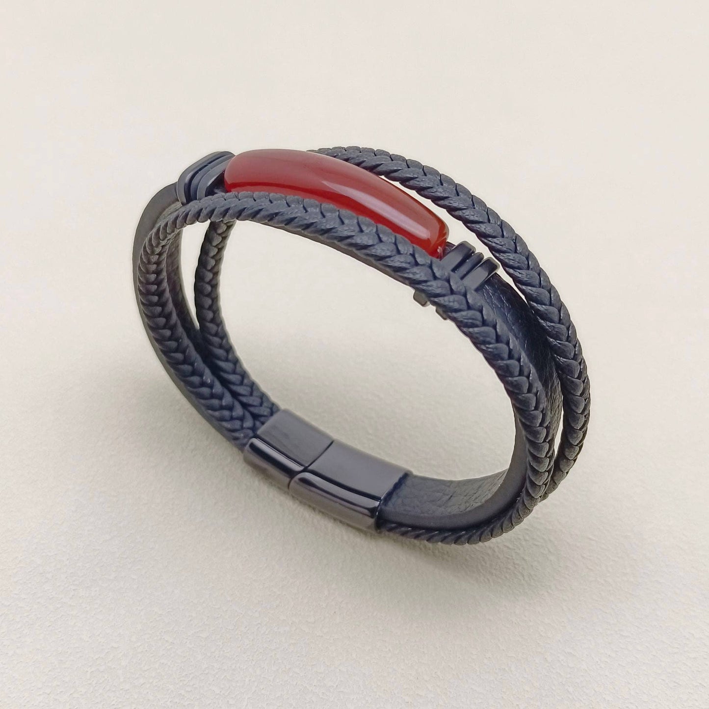 Mio Queena Mio Queena - Men's Stone-Inlaid Three-Layer Leather Woven Bracelet -MJ/BC: Style 3 / 210mm / 8.27in