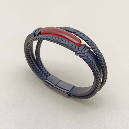 Mio Queena Mio Queena - Men's Stone-Inlaid Three-Layer Leather Woven Bracelet -MJ/BC: Style 3 / 210mm / 8.27in