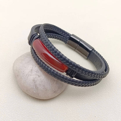 Mio Queena Mio Queena - Men's Stone-Inlaid Three-Layer Leather Woven Bracelet -MJ/BC: Style 3 / 210mm / 8.27in