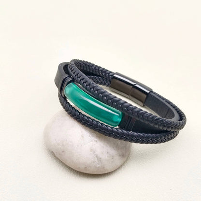 Mio Queena Mio Queena - Men's Stone-Inlaid Three-Layer Leather Woven Bracelet -MJ/BC: Style 3 / 210mm / 8.27in