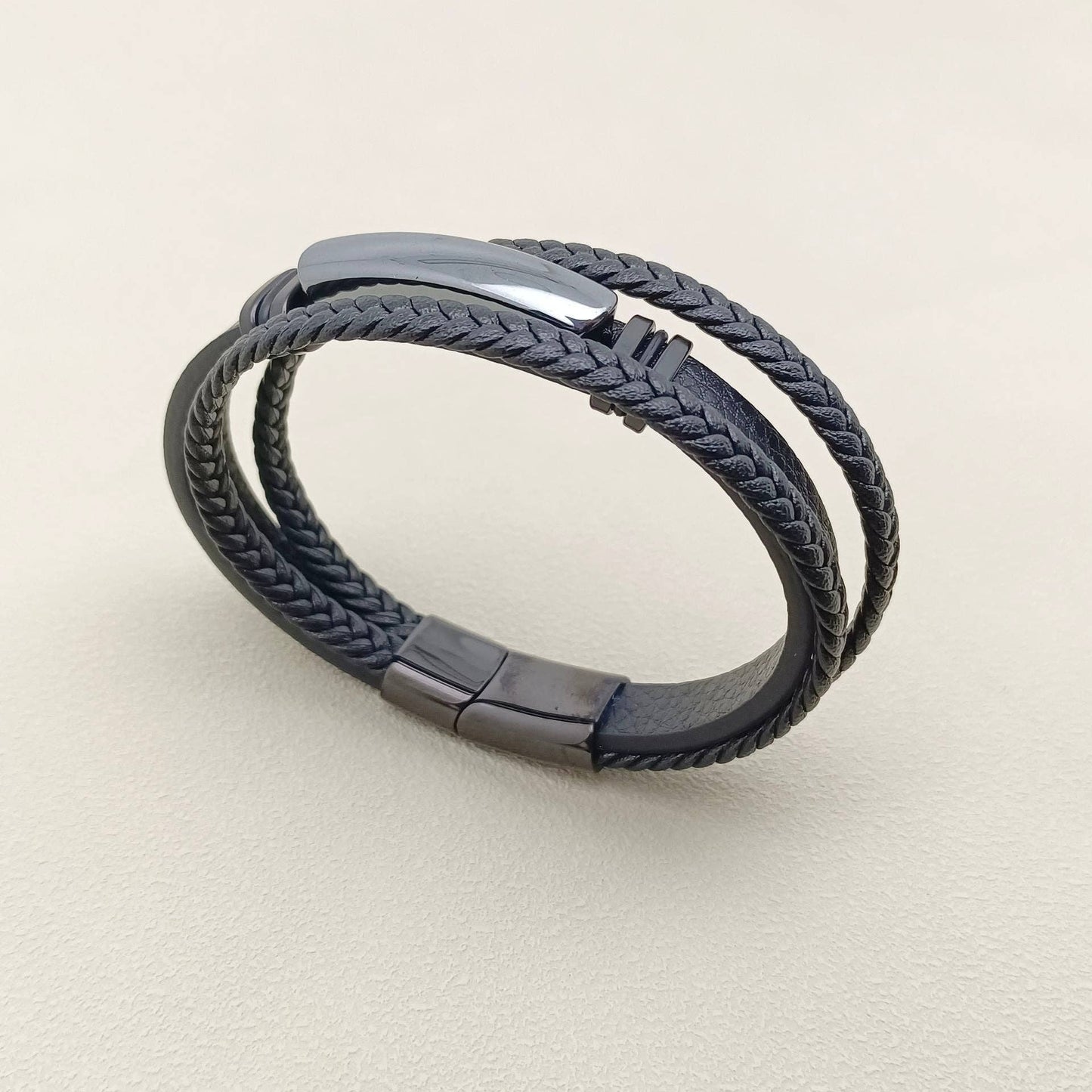 Mio Queena Mio Queena - Men's Stone-Inlaid Three-Layer Leather Woven Bracelet -MJ/BC: Style 3 / 210mm / 8.27in