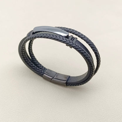 Mio Queena Mio Queena - Men's Stone-Inlaid Three-Layer Leather Woven Bracelet -MJ/BC: Style 3 / 210mm / 8.27in