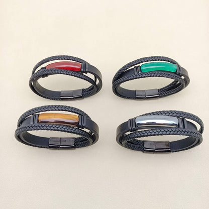 Mio Queena Mio Queena - Men's Stone-Inlaid Three-Layer Leather Woven Bracelet -MJ/BC: Style 3 / 210mm / 8.27in