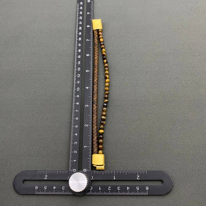 Mio Queena Mio Queena - Men's Tiger Eye Stone Leather Double Layer Bracelet - MJ/BC