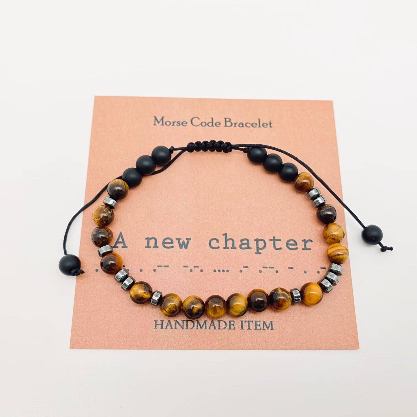 Mio Queena Mio Queena - Morse Code Tiger's Eye Frosted Stone Beaded Stretch Bracelet: Fuck Off