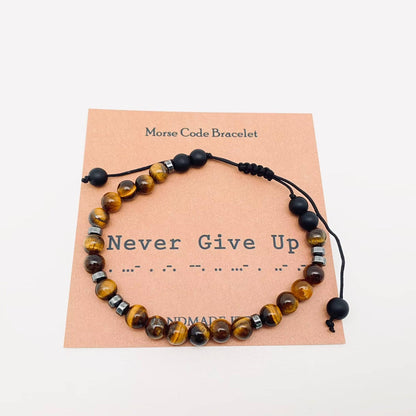 Mio Queena Mio Queena - Morse Code Tiger's Eye Frosted Stone Beaded Stretch Bracelet: Fuck Off
