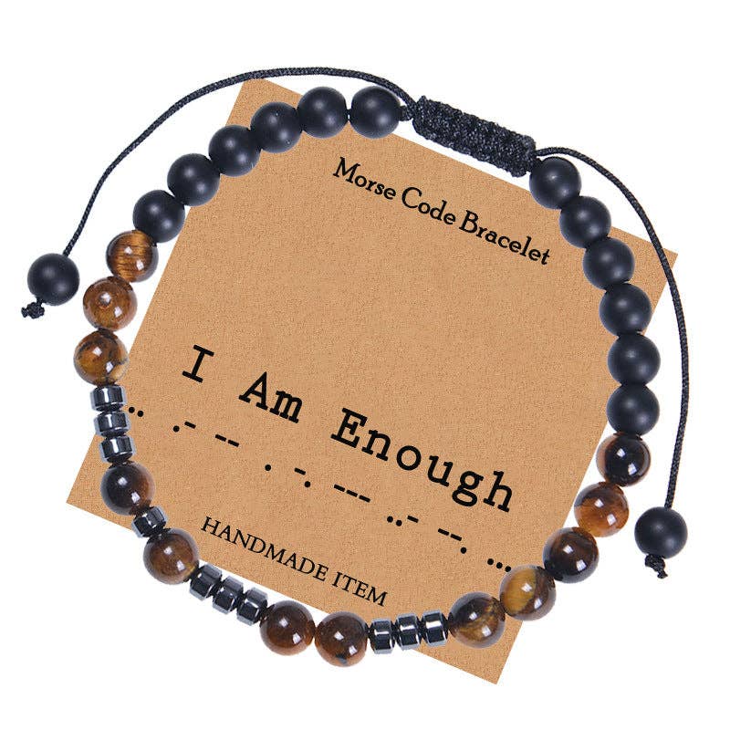 Mio Queena Mio Queena - Morse Code Tiger's Eye Frosted Stone Beaded Stretch Bracelet: Fuck Off