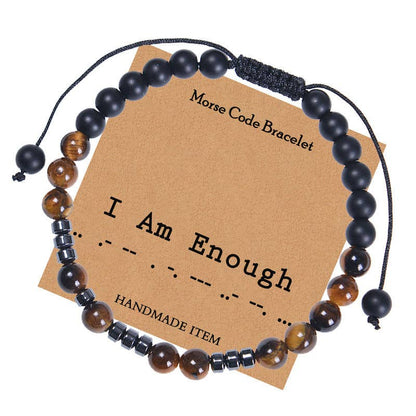 Mio Queena Mio Queena - Morse Code Tiger's Eye Frosted Stone Beaded Stretch Bracelet: Fuck Off