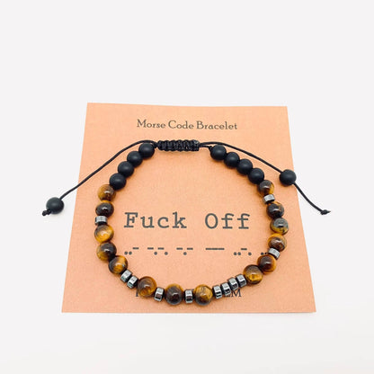 Mio Queena Mio Queena - Morse Code Tiger's Eye Frosted Stone Beaded Stretch Bracelet: Fuck Off