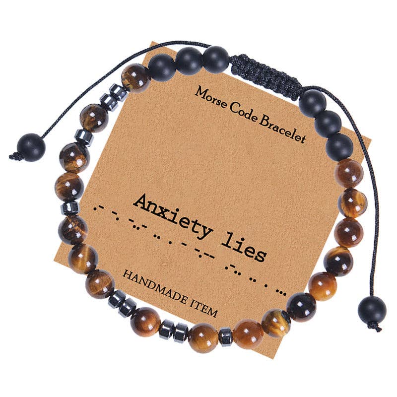 Mio Queena Mio Queena - Morse Code Tiger's Eye Frosted Stone Beaded Stretch Bracelet: Strength