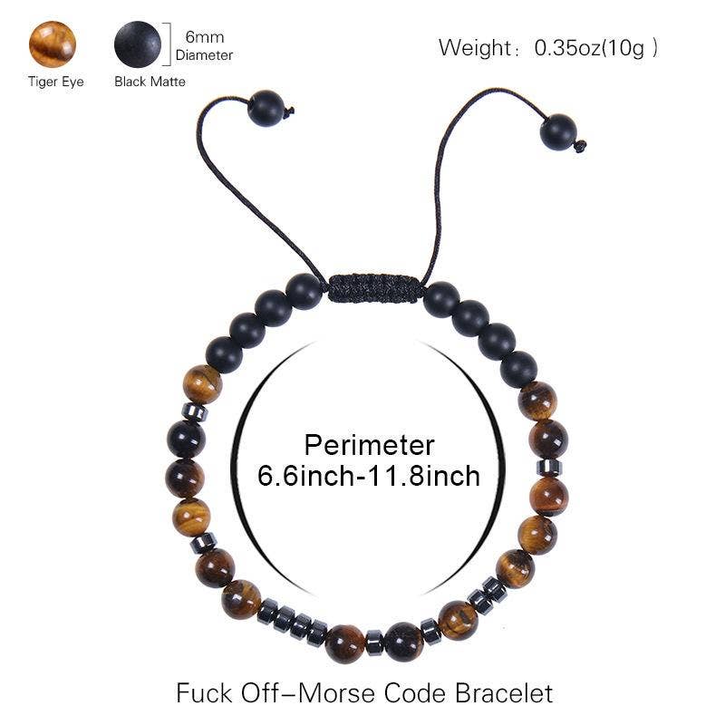 Mio Queena Mio Queena - Morse Code Tiger's Eye Frosted Stone Beaded Stretch Bracelet: Strength