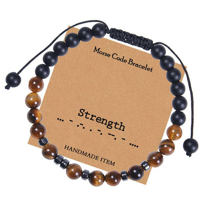 Mio Queena Mio Queena - Morse Code Tiger's Eye Frosted Stone Beaded Stretch Bracelet: Strength