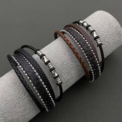 Mio Queena Mio Queena - Multi-Layer PU Leather Men's Magnetic Buckle Bracelet -MJ/BC: Black + Brown