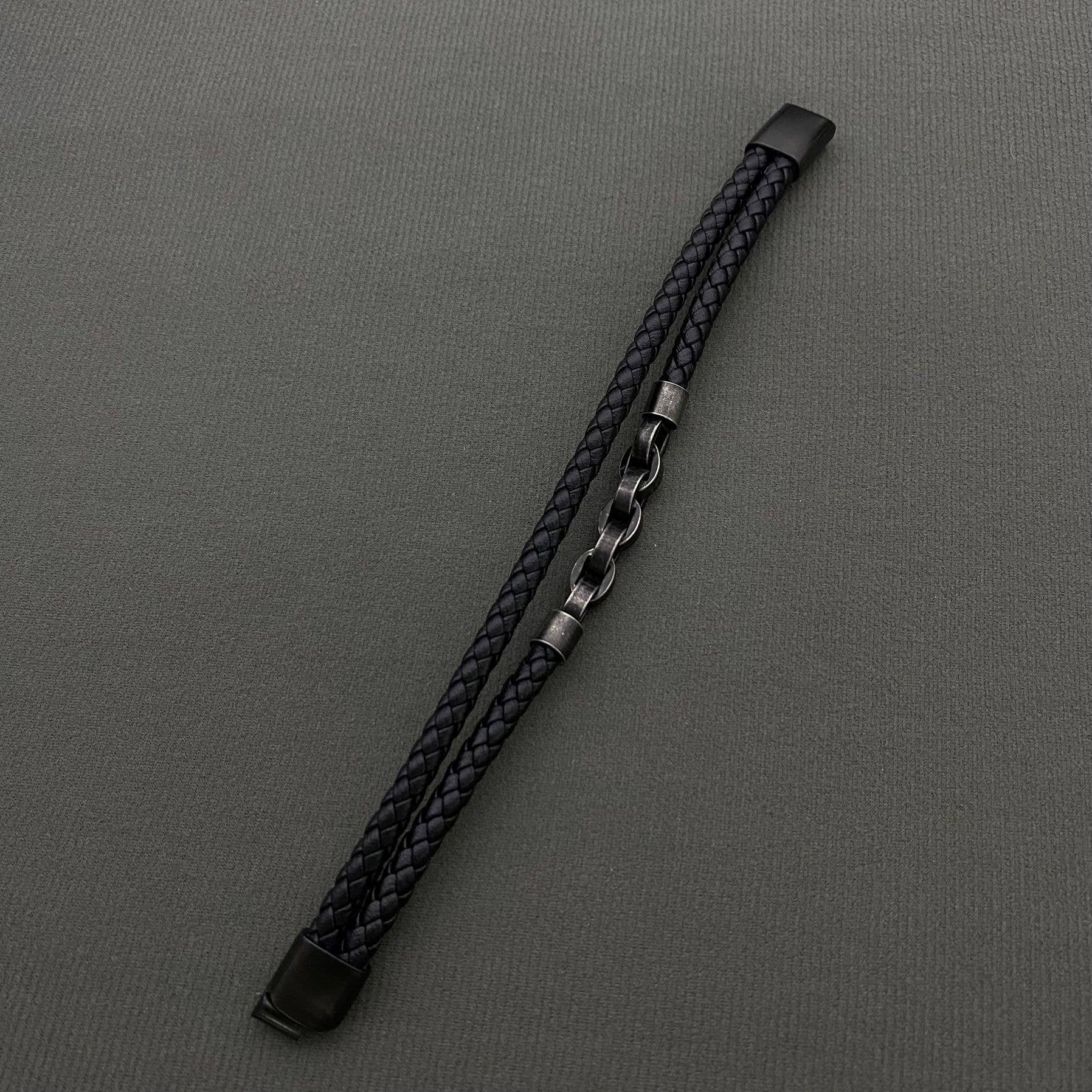 Mio Queena Mio Queena - Retro S.Steel Chain Men's Double-layer Leather Bracelet - MJ/BC