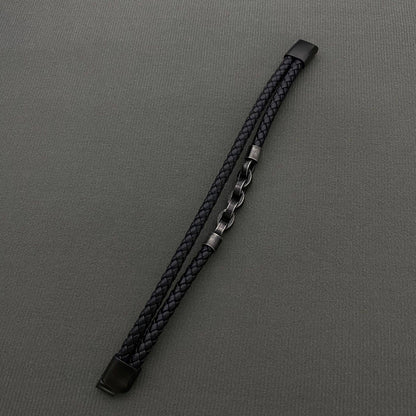 Mio Queena Mio Queena - Retro S.Steel Chain Men's Double-layer Leather Bracelet - MJ/BC