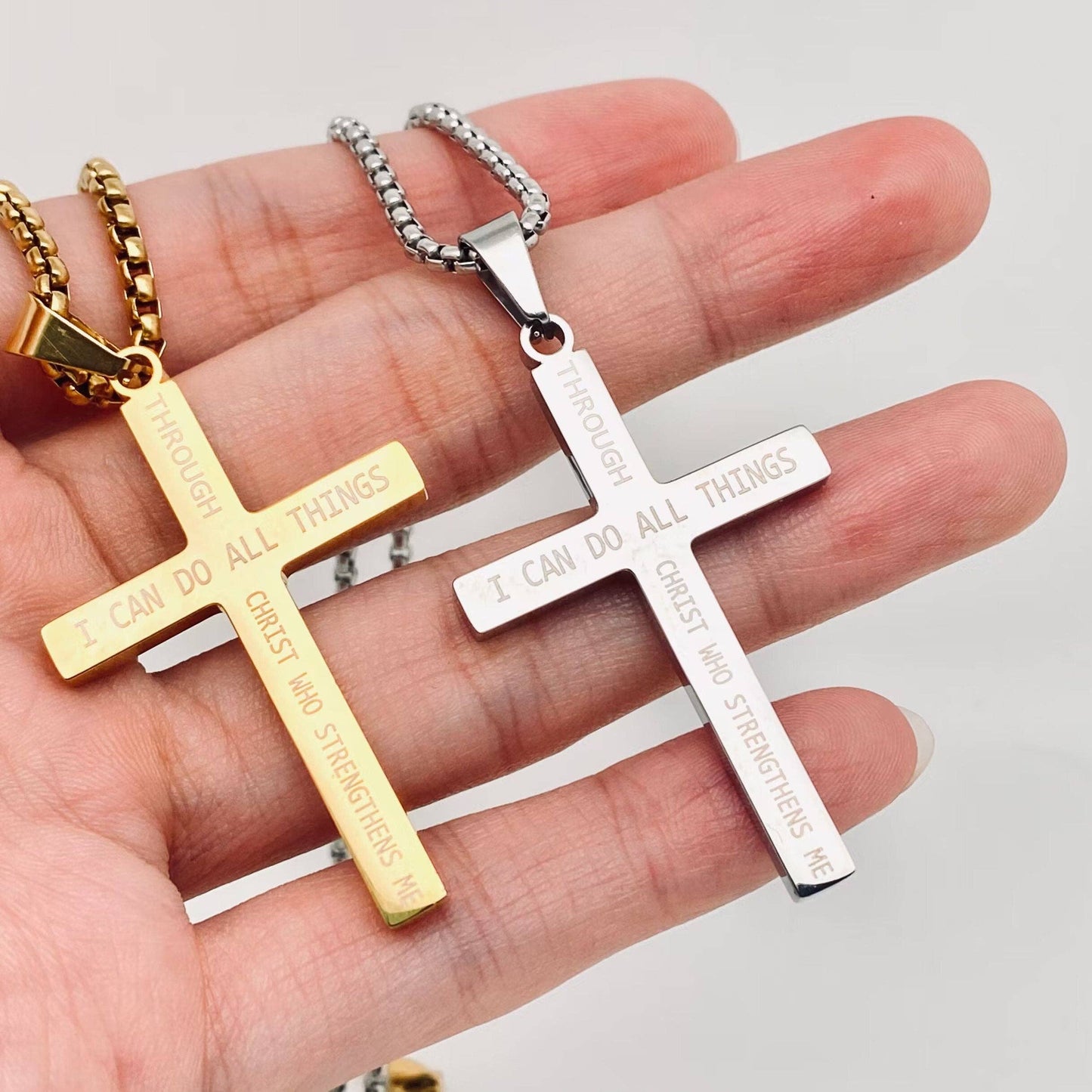 Mio Queena Mio Queena - Stars and Stripe Flag Stainless Steel Cross Necklace -MJ/MNP: Steel color