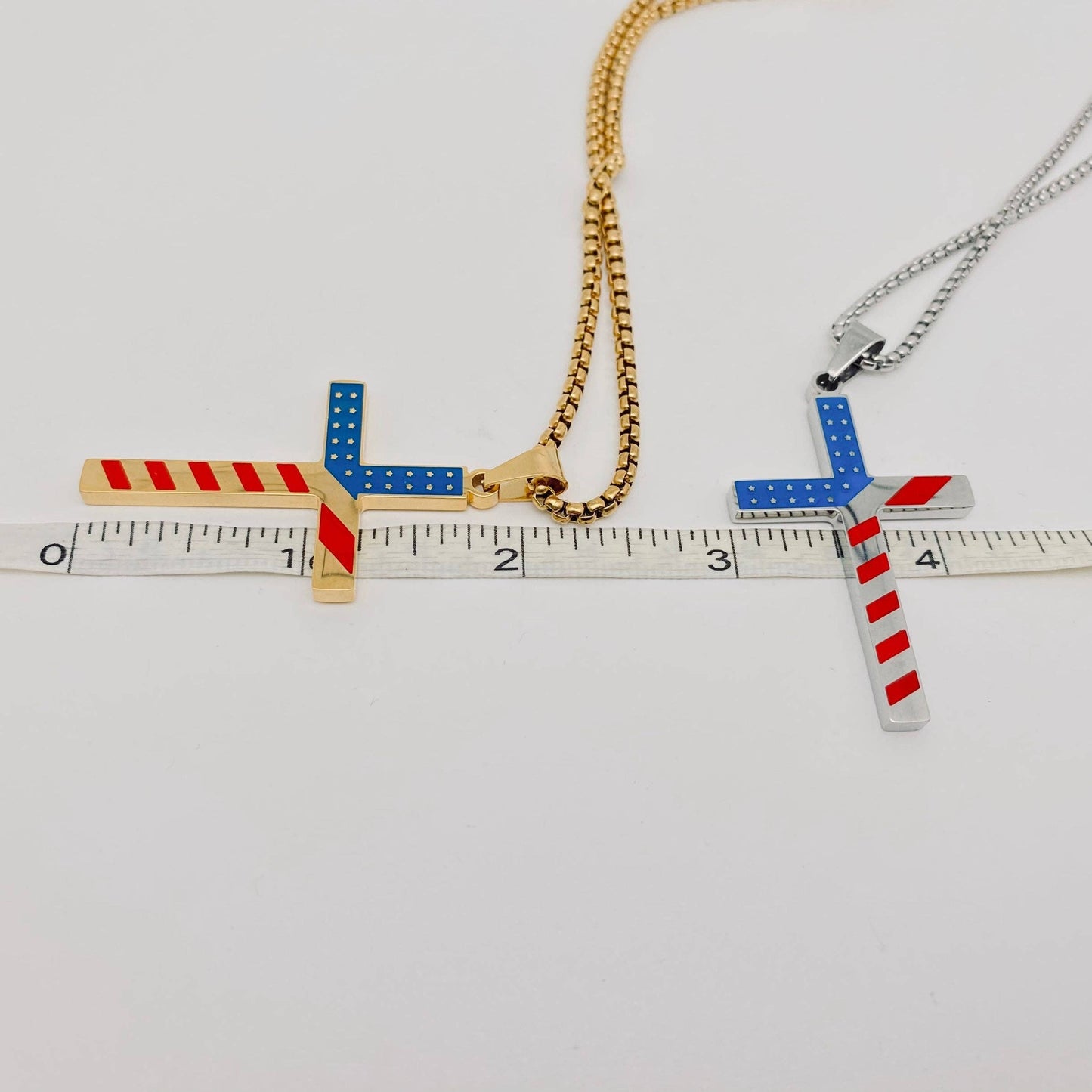 Mio Queena Mio Queena - Stars and Stripe Flag Stainless Steel Cross Necklace -MJ/MNP: Steel color
