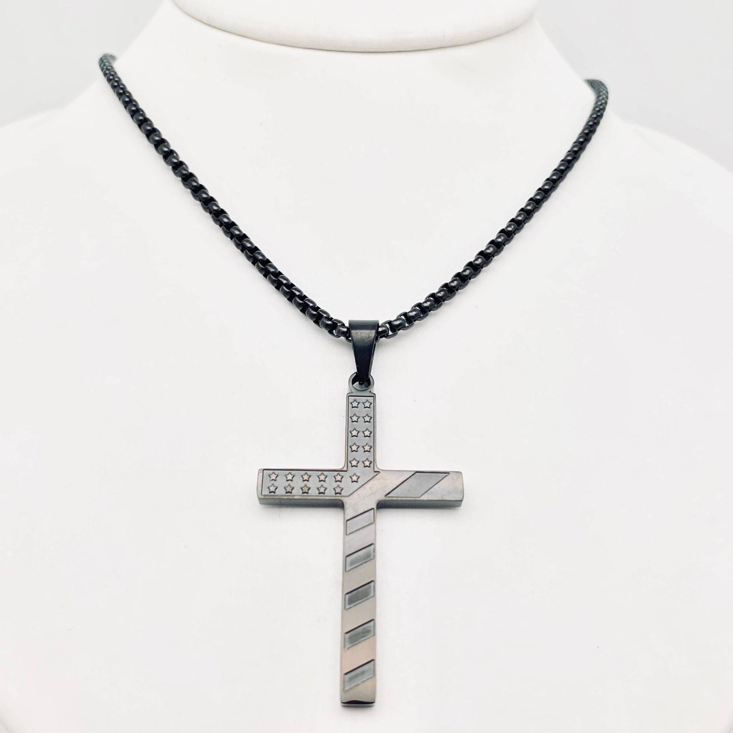 Mio Queena Mio Queena - Stars and Stripe Flag Stainless Steel Cross Necklace -MJ/MNP: Steel color