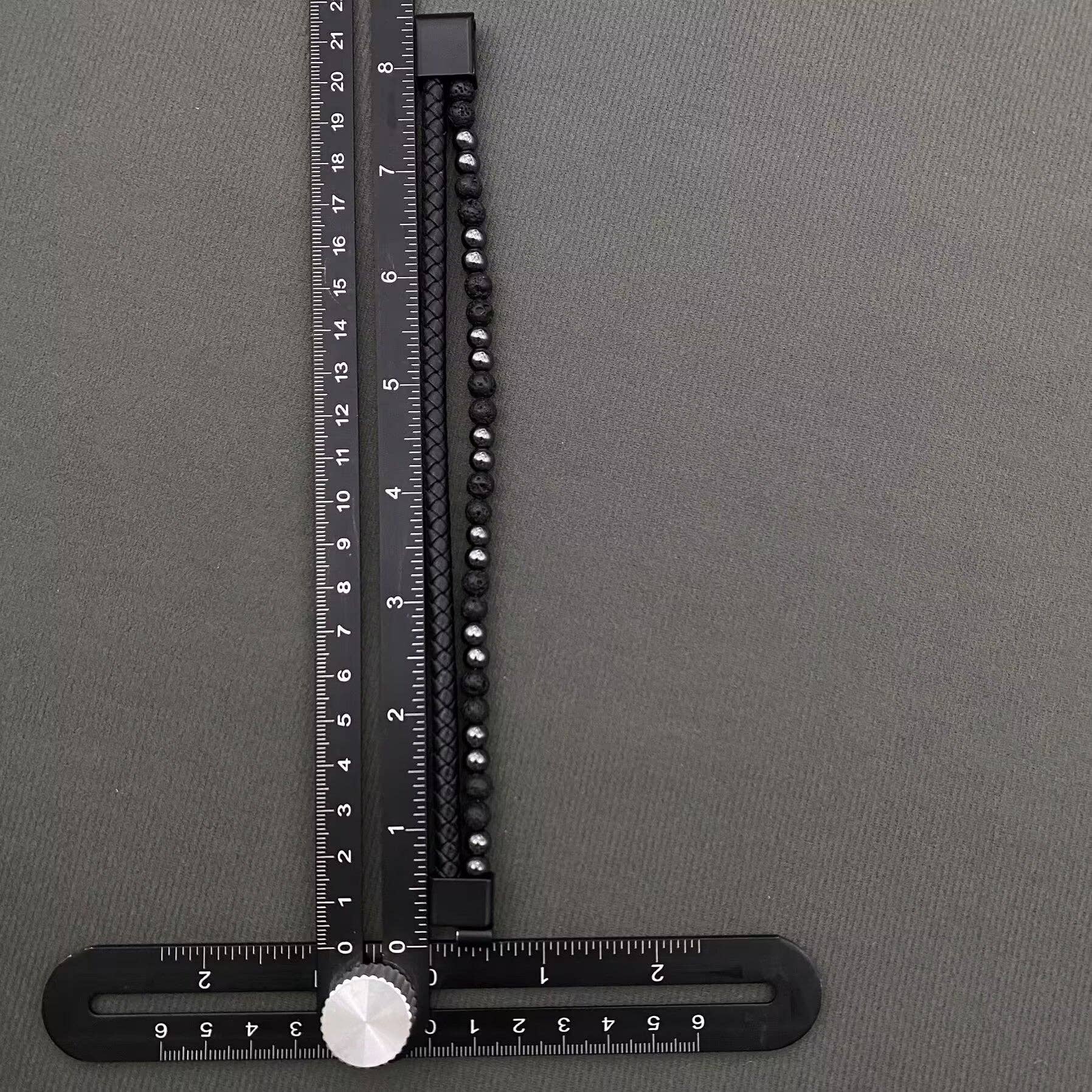 Mio Queena Mio Queena - Stone Beads PU Leather Men's Magnetic Buckle Bracelet -MJ/BC: Tiger's eye stone