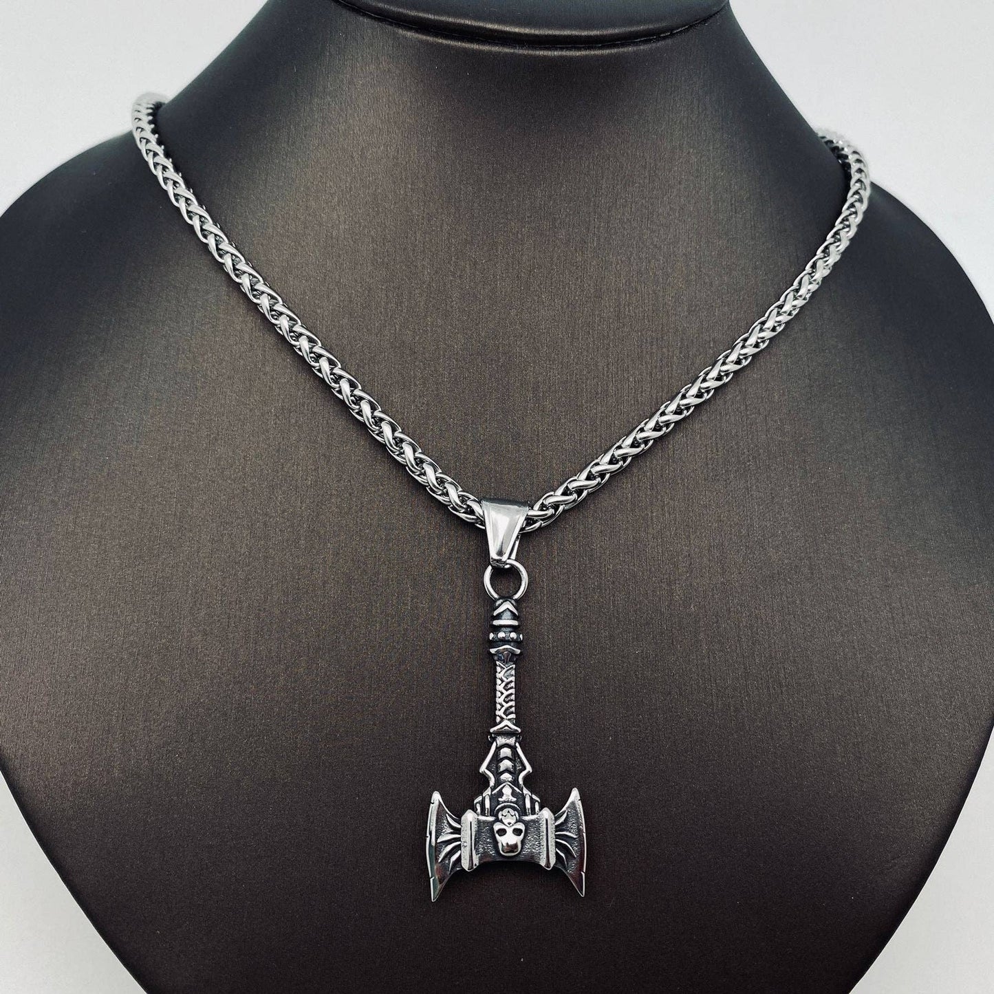 Mio Queena Mio Queena - Viking Double Face Skull Axe Pendant Necklace - MJ/MNP