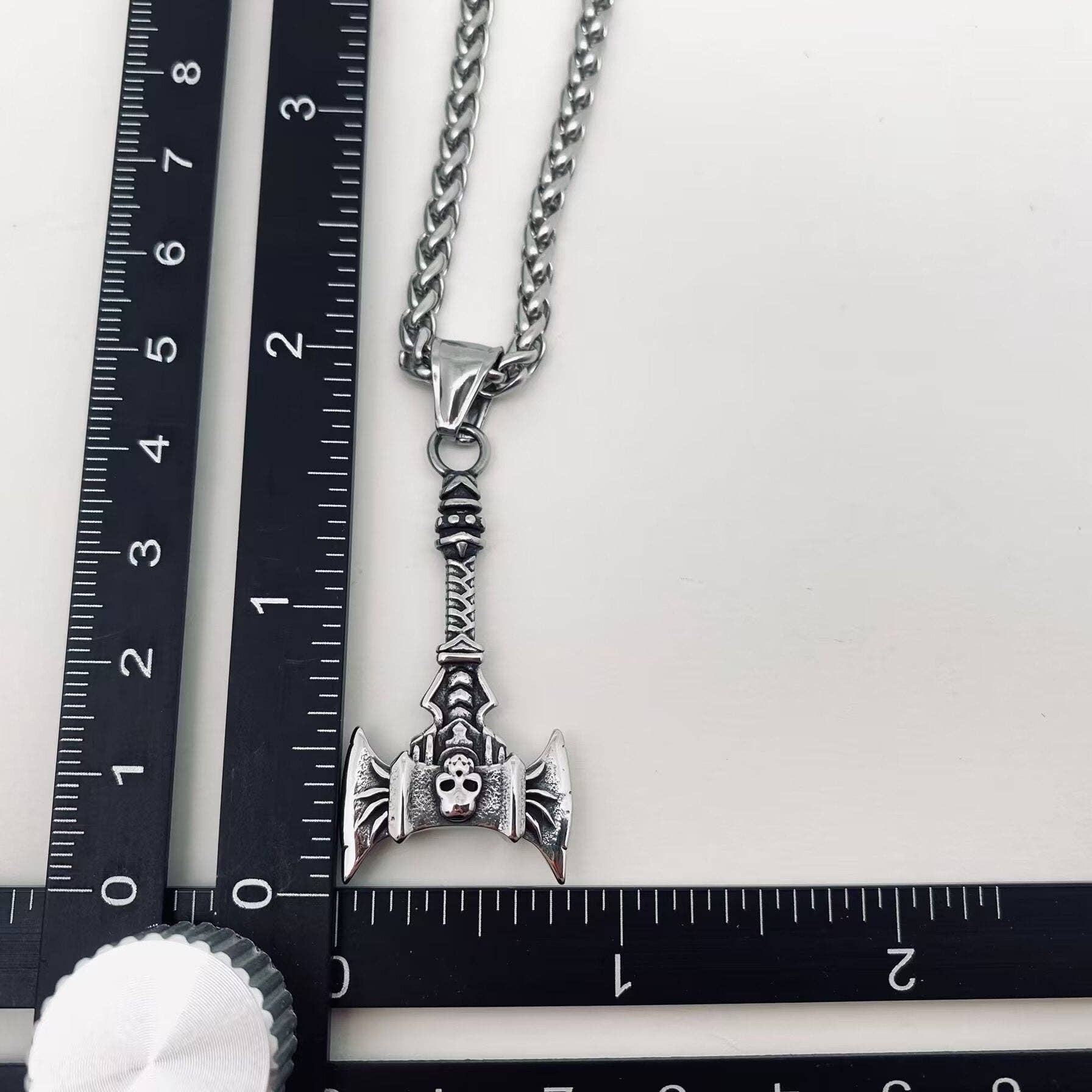 Mio Queena Mio Queena - Viking Double Face Skull Axe Pendant Necklace - MJ/MNP