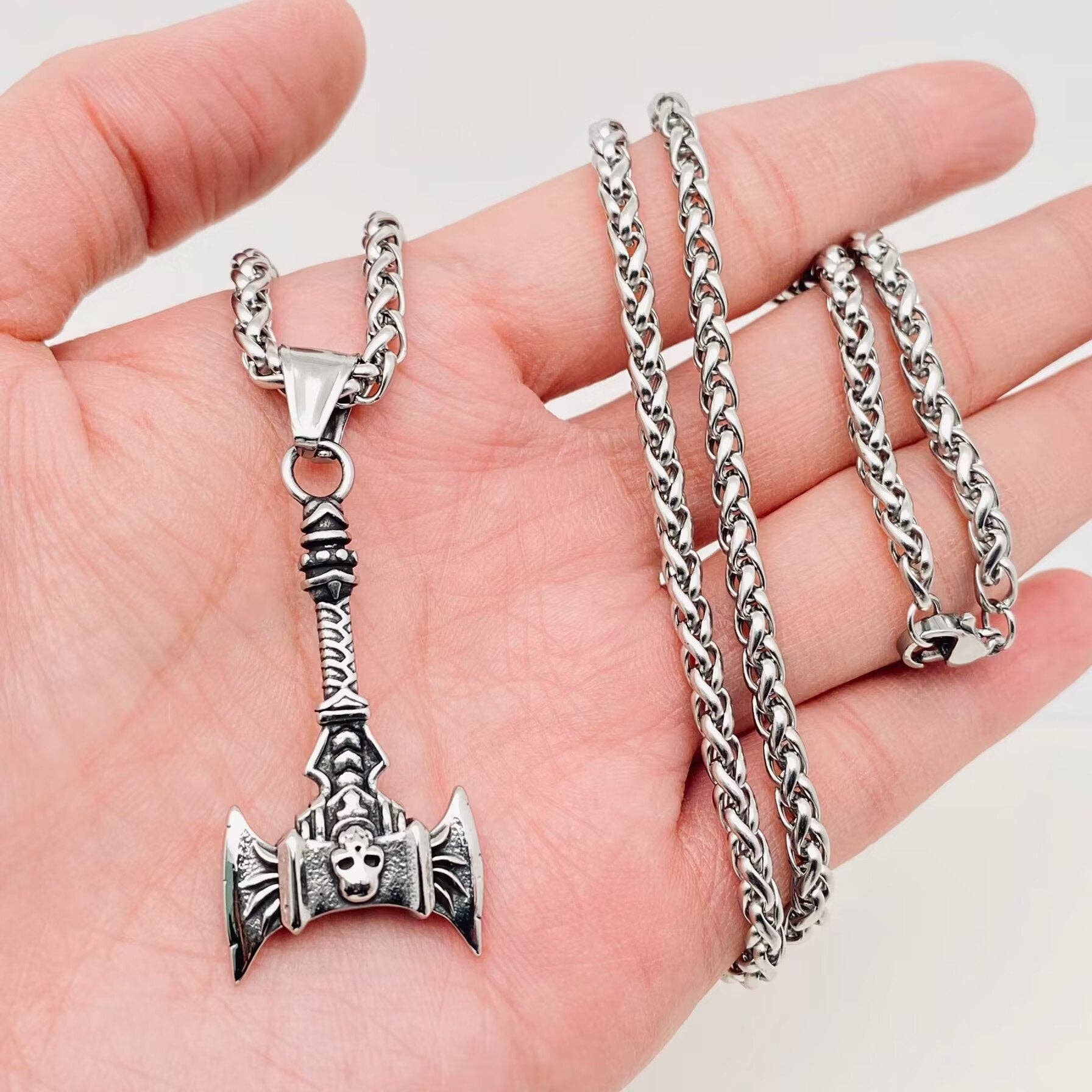Mio Queena Mio Queena - Viking Double Face Skull Axe Pendant Necklace - MJ/MNP