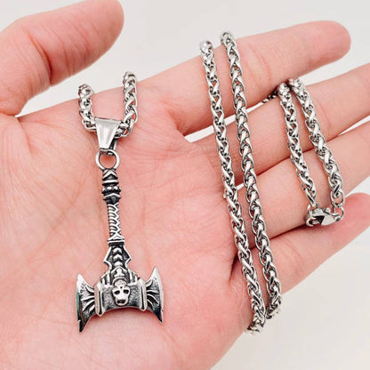 Mio Queena Mio Queena - Viking Double Face Skull Axe Pendant Necklace - MJ/MNP