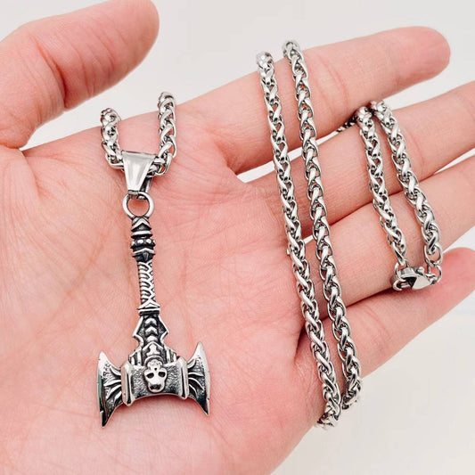 Mio Queena Mio Queena - Viking Double Face Skull Axe Pendant Necklace - MJ/MNP