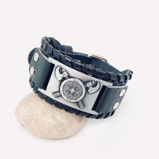 Mio Queena Mio Queena - Vintage Viking Symbol Leather Bracelet - MJ/BC