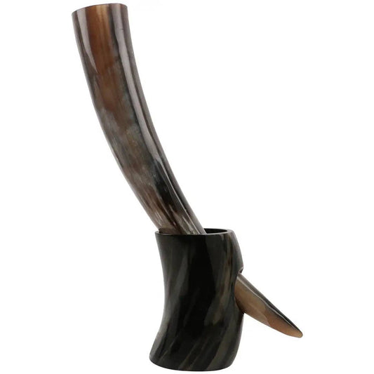Muqeem & Brothers Muqeem & Brothers - Drinking Horn with Stand - Holds Upto 16 oz, Natural