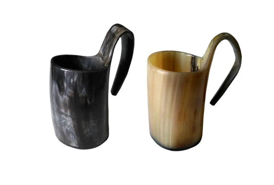 Muqeem & Brothers Muqeem & Brothers - Horn Whiskey Mugs Pack 2 - Holds Upto 6.5 oz, Natural: Set of 2 Pcs