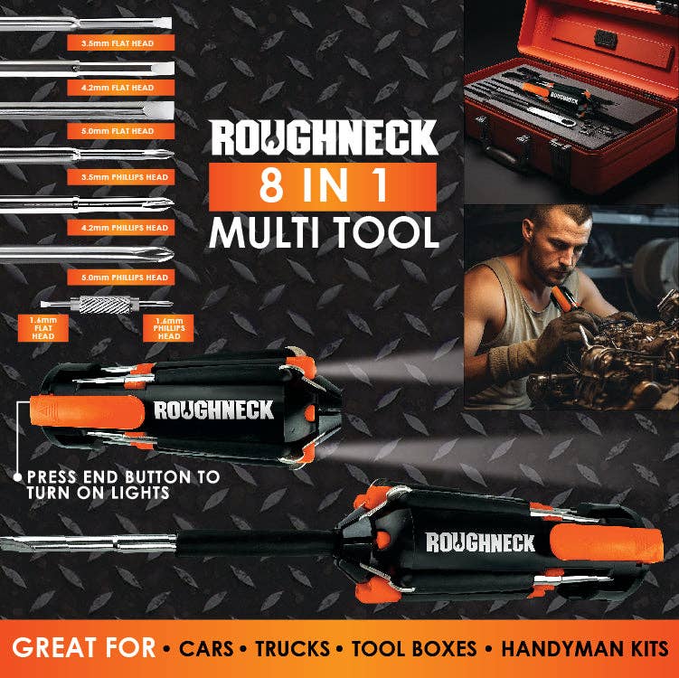 Novelty Brands Novelty Brands - Roughneck Multi-Tool 8-In-1 with Lights - 6 Piece Display