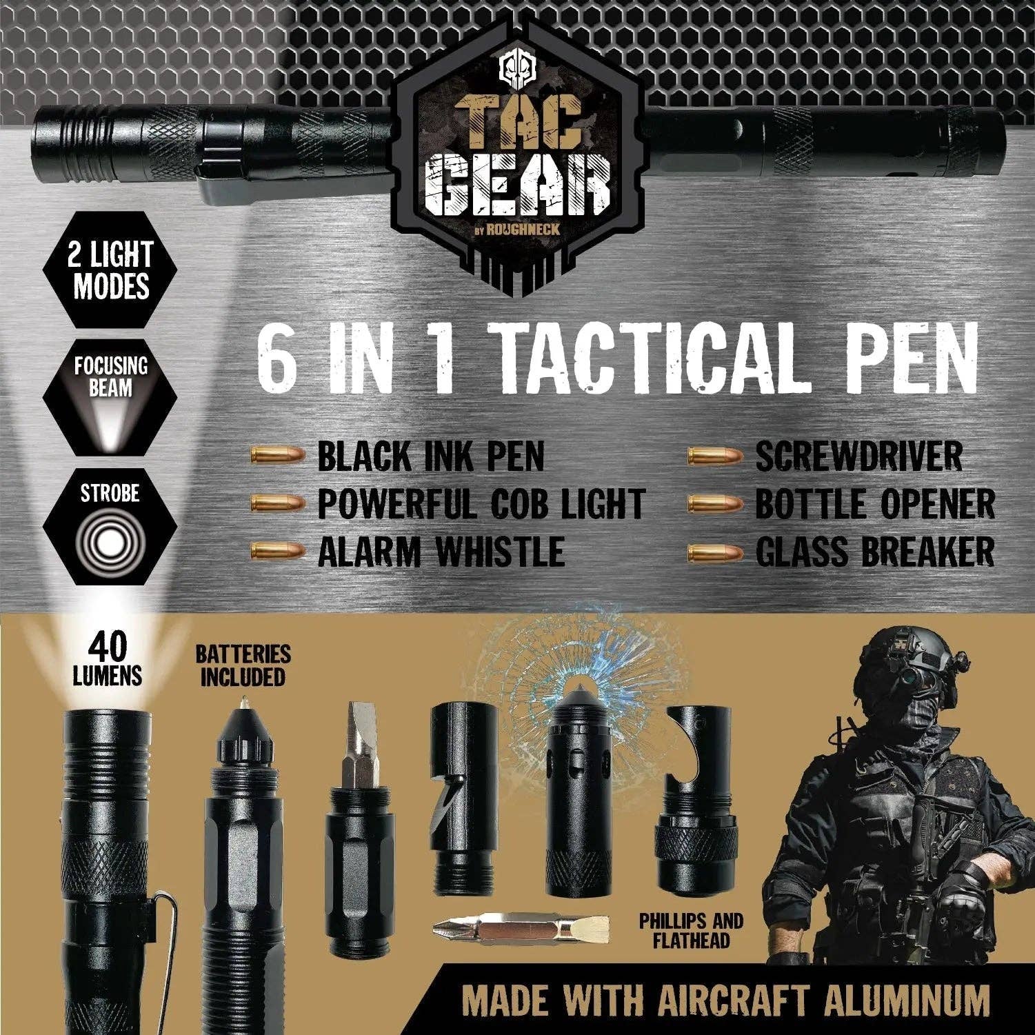 Novelty Closeout Novelty Closeout - Roughneck 6-in-1 Aircraft Metal Tactical Multi-Tool Closeout