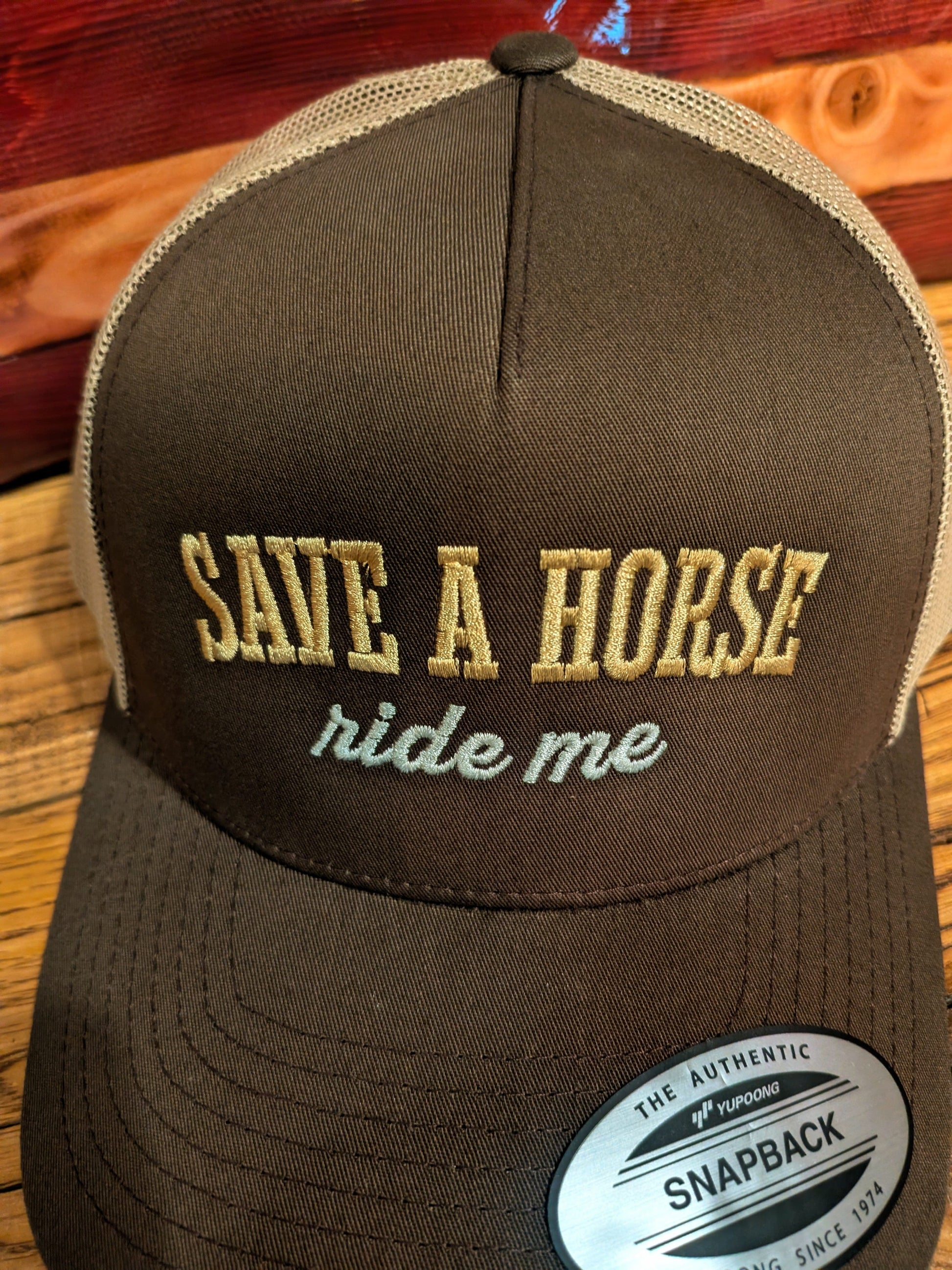 Pitcher Perfect Hat Save a Horse Ride Me - Yupoong Snapback Hat