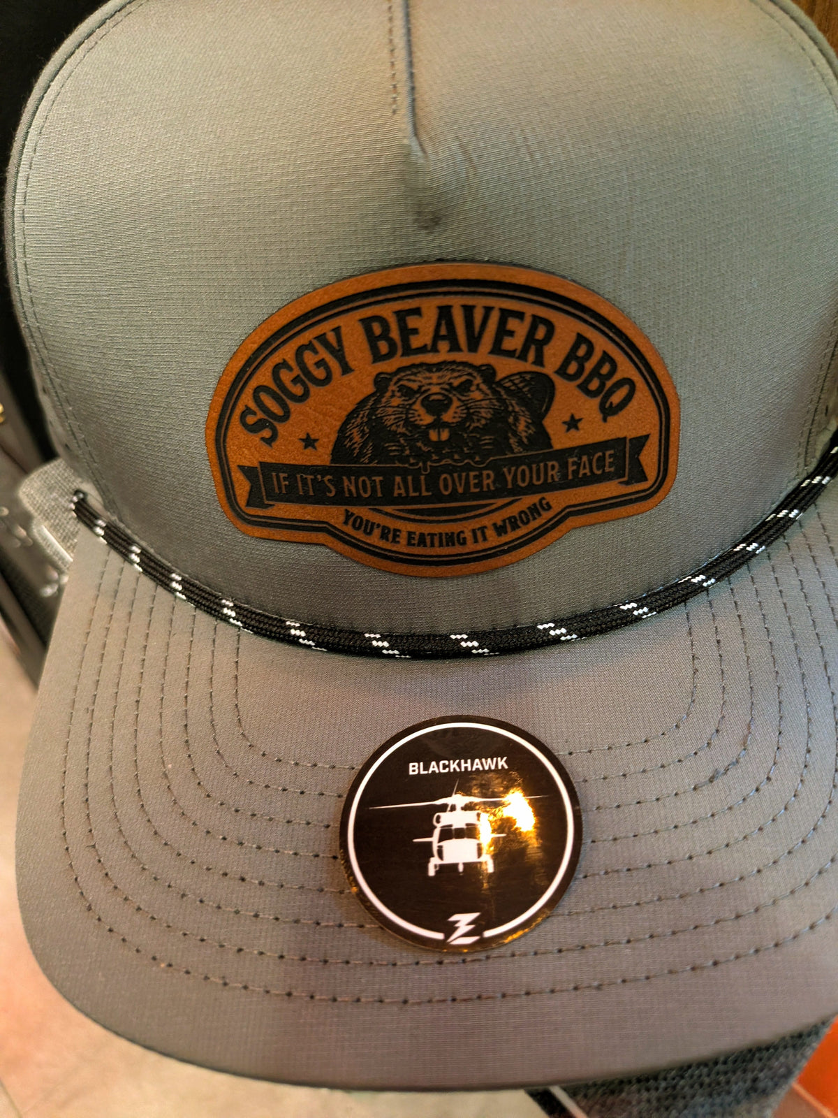Pitcher Perfect Hat Soggy Beaver BBQ - Snapback Hat - Premium - High Quality - Blackhawk