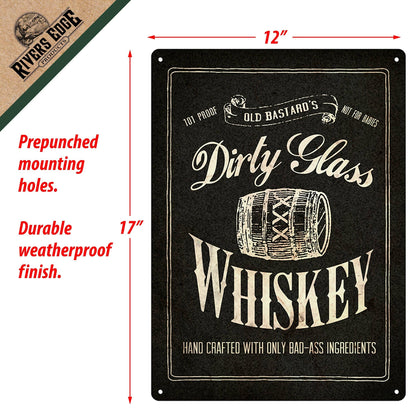 Rivers Edge Products Rivers Edge Products - Tin Sign 12in x 17in-Dirty Glass Whiskey