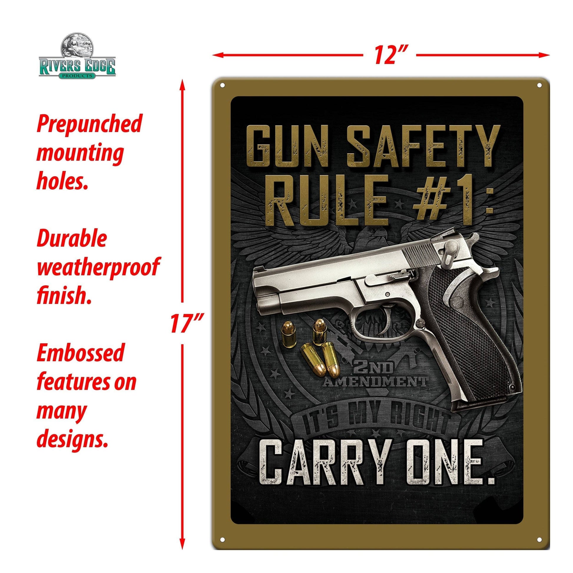 Rivers Edge Products Rivers Edge Products - Tin Sign 12in x 17in-Gun Safety