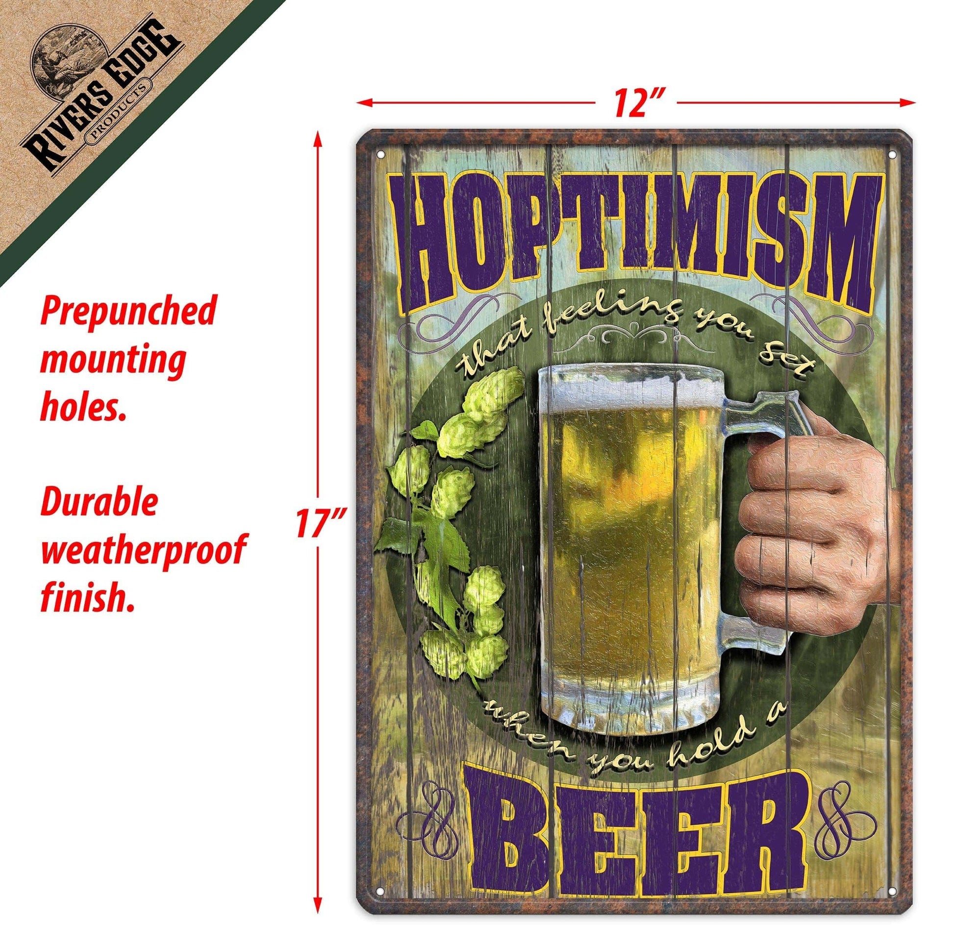 Rivers Edge Products Rivers Edge Products - Tin Sign 12in x 17in-Hoptimism Beer