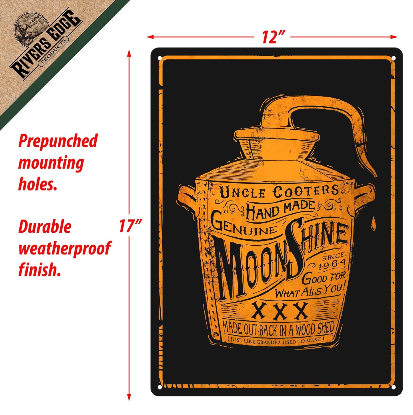 Rivers Edge Products Rivers Edge Products - Tin Sign 12in x 17in-Moon Shine