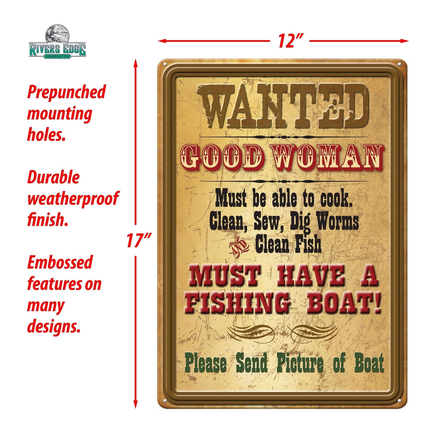 Rivers Edge Products Rivers Edge Products - Tin Sign 12in x 17in-Wanted Good Woman