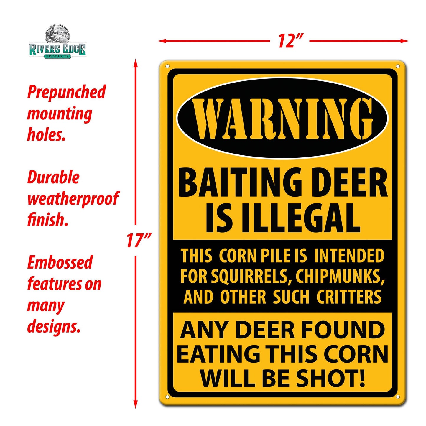 Rivers Edge Products Rivers Edge Products - Tin Sign 12in x 17in-Warning Baiting