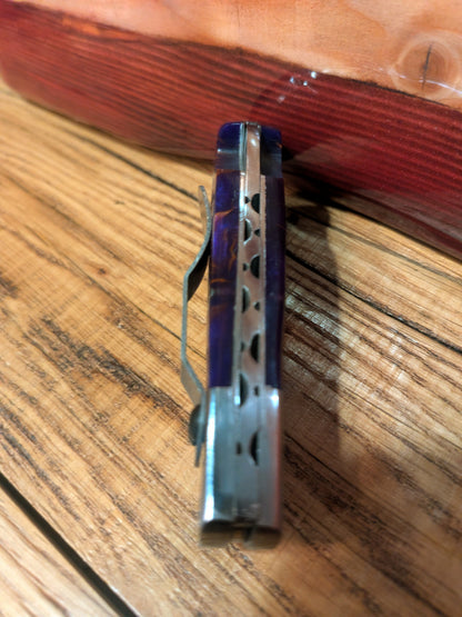 Black/white resin handle Damascus Pocket Knife