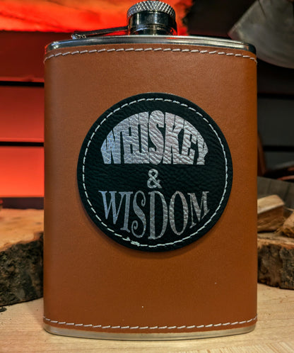Whiskey and Wisdom - Cognac Flask - Black patch silver engraving